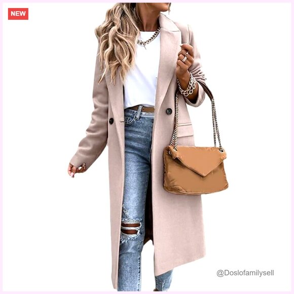 Jackets & Blazers - Long Wool Peacoat Classic Notch Lapel Dressy Fall Winter Coat Jacket